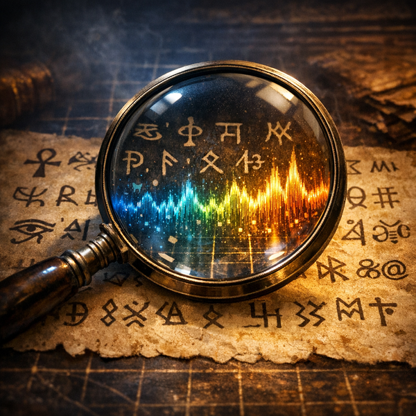 Magnifying glass over ancient scripts